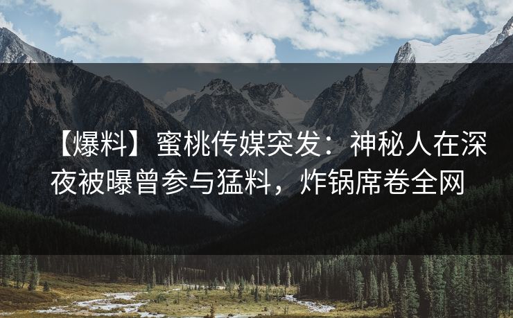【爆料】蜜桃传媒突发:神秘人在深夜被曝曾参与猛料,炸锅席卷全网 【爆料】蜜桃传媒突发:神秘人在深夜被曝曾参与猛料,炸锅席卷全网