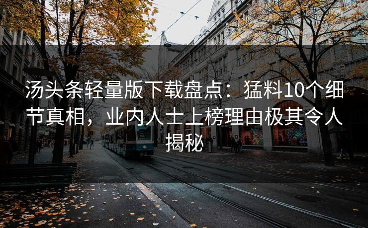 汤头条轻量版下载盘点：猛料10个细节真相，业内人士上榜理由极其令人揭秘