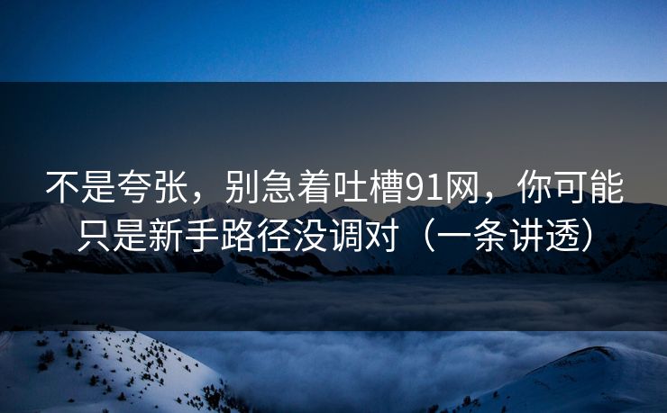 不是夸张，别急着吐槽91网，你可能只是新手路径没调对（一条讲透）